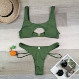 Women Solid Bikini Cutout Swimwear Two Pieces