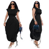 Summer Women Round Neck Solid Dress
