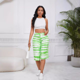 Women Tie Dye Straight Stretch Ripped Denim Cropped Pants Straight Leg Pants