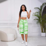 Women Tie Dye Straight Stretch Ripped Denim Cropped Pants Straight Leg Pants