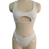 Women Solid Bikini Cutout Swimwear Two Pieces