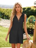 Women v-neck sleeveless hooded dress