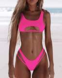 Women Solid Bikini Cutout Swimwear Two Pieces