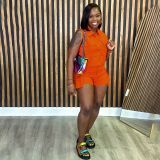 Women SolidTop and Cargo Shorts Casual Two-piece Set