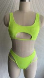 Women Solid Bikini Cutout Swimwear Two Pieces