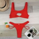 Women Solid Bikini Cutout Swimwear Two Pieces