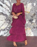 Women chiffon mesh Bat Sleeves Round Neck Long Dress