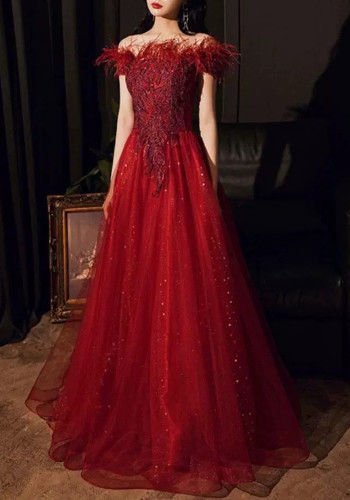 Women Summer Off Shoulder Formal Party Evening Dress（Processing time need 3-6 days）