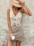 Women v-neck vest skirt Solid two-piece set