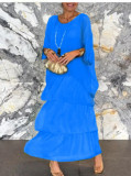Women chiffon mesh Bat Sleeves Round Neck Long Dress