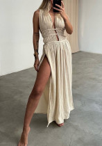 Women Bohemian Style Hollow Slit Long Dress Women Bohemian Style Hollow Slit Long Dress