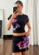 Women summer short-sleeved printed Top and Skirt two-piece set