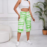 Women Tie Dye Straight Stretch Ripped Denim Cropped Pants Straight Leg Pants