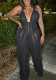 Women Casual Sexy Solid Backless See-Through Halter Neck Black Jumpsuit