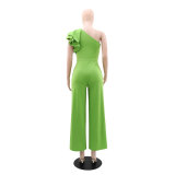 Women Slash Shoulder Ruffle Jumpsuit