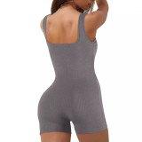 Women Sleeveless Backless Solid Sports Jumpsuit