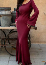 Women Round Neck Long Sleeve Lace Up Dress Women Round Neck Long Sleeve Lace Up Dress