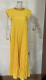 Women Round Neck Sleeveless Pleated Dress