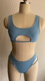 Women Solid Bikini Cutout Swimwear Two Pieces