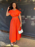 Women Lantern Sleeve Top and Skirt Two-piece Set