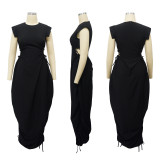 Summer Women Round Neck Solid Dress