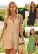 Women v-neck sleeveless hooded dress Women v-neck sleeveless hooded dress