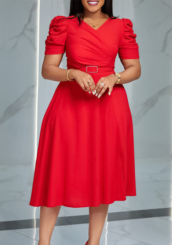 Women's Summer Fashion Chic Elegant V-Neck Pleated Dress