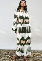 Plus Size Women's Turndown Collar Long Sleeve Slit Casual Dress