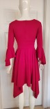Women's Sexy Deep V Slim Ruffle Sleeve Irregular Dress
