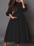 Women's Half Turtle Neck Three-Quarter Sleeve Chic Slim Waist Slim Fit Swing Dress