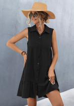 Women's Turndown Collar Patchwork Sleeveless Solid Color Dress Women's Turndown Collar Patchwork Sleeveless Solid Color Dress