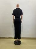 Spring Fashion Casual Black Short Sleeve Crop  Shirt Slim Fit Skirt Two Piece Set