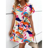 Women short sleeve printed shirt dress