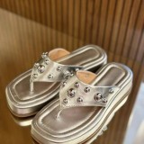 Trendy Beach Flat Sandals Summer Beaded Flip-Flops Crystal Outdoor Wear
