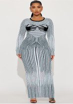 Plus Size Women's Round Neck Slit Long Sleeve Dress
