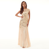 Beaded Mesh Sequin Evening Dress Wedding Long Dress
