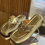 Trendy Beach Flat Sandals Summer Beaded Flip-Flops Crystal Outdoor Wear