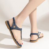 Plus Size Bohemian Summer Studded Flat Flip-Toe Sandals Fashion Casual Beach Shoes