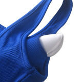 Women Sleeveless Backless Solid Sports Jumpsuit