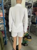 Women's Chic Elegant Solid Color Pocket Long Sleeve Shirt Shorts Set Two Piece Set