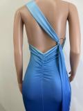 Women's Summer Sleeveless Slash Shoulder Gradient Color Sexy Slim Bodycon Long Dress