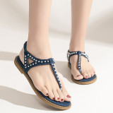 Plus Size Bohemian Summer Studded Flat Flip-Toe Sandals Fashion Casual Beach Shoes