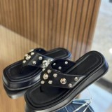 Trendy Beach Flat Sandals Summer Beaded Flip-Flops Crystal Outdoor Wear
