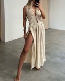 Women Bohemian Style Hollow Slit Long Dress
