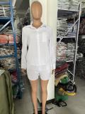 Women's Chic Elegant Solid Color Pocket Long Sleeve Shirt Shorts Set Two Piece Set