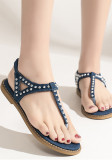Plus Size Bohemian Summer Studded Flat Flip-Toe Sandals Fashion Casual Beach Shoes
