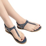 Plus Size Bohemian Summer Studded Flat Flip-Toe Sandals Fashion Casual Beach Shoes