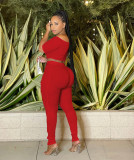 Women Summer Sexy Off Shoulder Short Sleeve Top and Button Pants Two-Piece Set