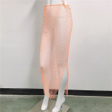Diamond Fishnet Mesh Skirt Nightclub Party Sexy See-Through Skirt