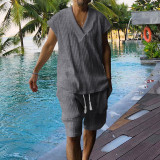 Men's Summer Loose Sleeveless T-Shirt Shorts Men's Summer Casual Jacquard Knitting Set